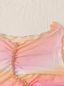 SHEIN MOD Ombre Lettuce Trim Sheer Mesh Tank Top - Multicolor - View 5