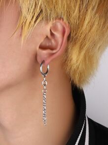 男士鏈條耳墜 - 銀色 - 查看 1