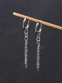 男士鏈條耳墜 - 銀色 - 查看 2