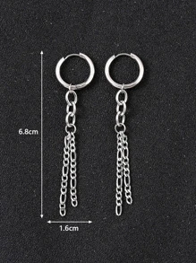 男士鏈條耳墜 - 銀色 - 查看 4