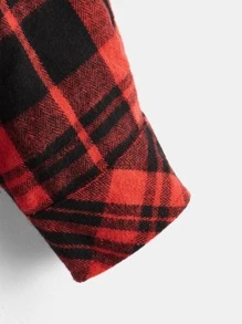 SHEIN 男孩格紋印花連帽襯衫不帶T恤