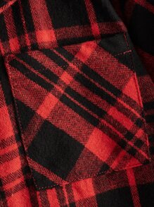 SHEIN 男孩格紋印花連帽襯衫不帶T恤