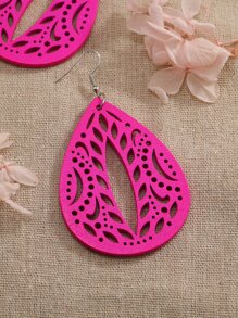 波西米亚欧式耳环，时尚创意百搭木雕耳环，适合度假旅行 - 玫紅色 - 查看 2