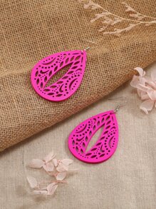 波西米亚欧式耳环，时尚创意百搭木雕耳环，适合度假旅行 - 玫紅色 - 查看 4