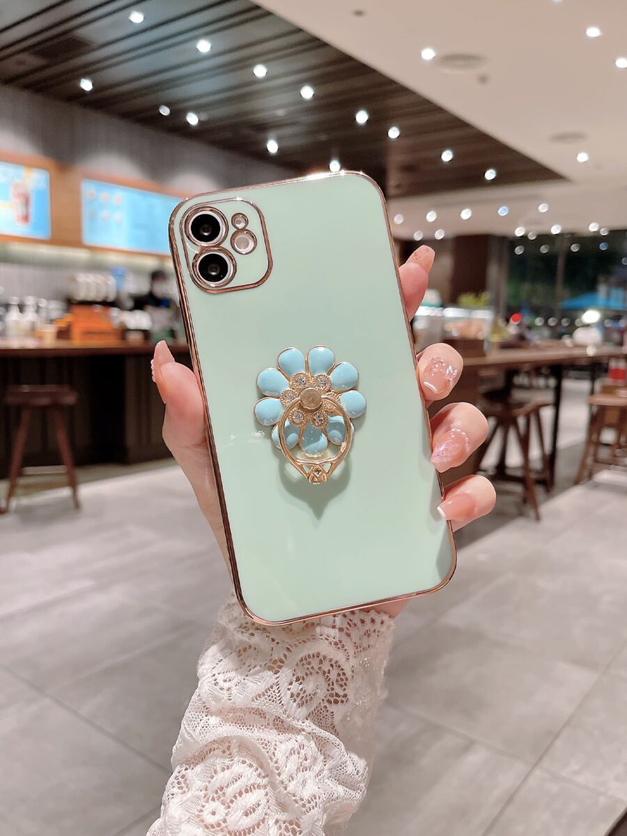 1 Ốp Tpu Mạ Màu Be 6D Chống Sốc Và 1 Ốp Nhẫn Đính Kim Cương Giả Mạ Tương Thích Với Điện Thoại Iphone, Samsung, Xiaomi, Huawei, Oppo - Màu xanh Bạc hà - Xem 1