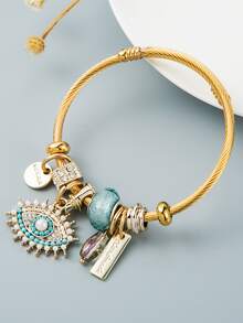 Rhinestone Decor Eye Charm Bangle - Multicolor - View 2