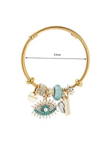 Rhinestone Decor Eye Charm Bangle - Multicolor - View 3