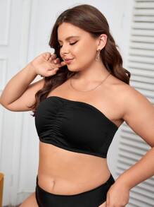 Plus Ruched Front Bandeau Bra - Black - View 1