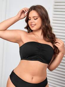 Plus Ruched Front Bandeau Bra - Black - View 5