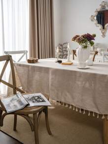 Bubaba 1 chiếc khăn trải bàn hình chữ nhật bằng vải lanh tre, phong cách tối giản Bohemian, tua rua cổ điển, trang trí đồ gia dụng bằng vải lanh cho phòng ăn, nhà bếp, phòng ngủ, phòng khách, tiệc tùng, đám cưới, nhà hàng, quán cà phê - Màu be - Xem 8