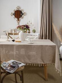 Bubaba 1 chiếc khăn trải bàn hình chữ nhật bằng vải lanh tre, phong cách tối giản Bohemian, tua rua cổ điển, trang trí đồ gia dụng bằng vải lanh cho phòng ăn, nhà bếp, phòng ngủ, phòng khách, tiệc tùng, đám cưới, nhà hàng, quán cà phê - Màu be - Xem 9
