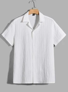 Manfinity VCAY Loose Fit Solid Color Button-Up Short Sleeve Casual Shirt For Men - White - View 1