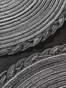 1pc Round Woven Placemat, Grey Polyester Table Mat For Dining Room - Dark Grey - View 2