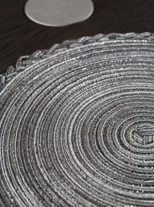 1pc Round Woven Placemat, Grey Polyester Table Mat For Dining Room - Dark Grey - View 4