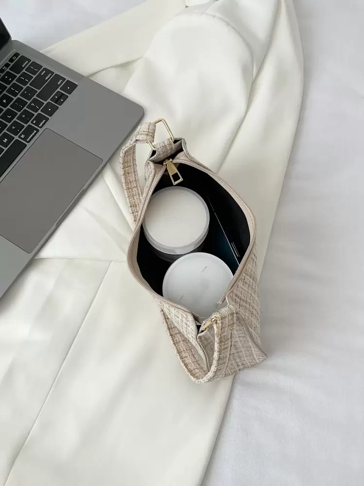 Bolso ligero, estilo casual de negocios con patrón de cuadros, perfecto para adolescentes, mujeres, estudiantes universitarios, principiantes y trabajadores de oficina. Ideal para oficina, universidad, trabajo, viajes al trabajo, bolso de hombro minimalista, ligero y portátil. Regalo ideal para mujer, bolso de compras para San Valentín - Beis - Ver 4