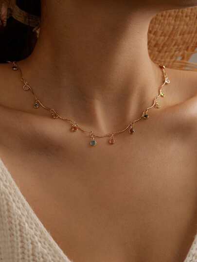 imoli Random Color Rhinestone Charm Necklace