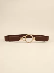 Asymmetrical Circle Buckle Elastic Belt Summer, School Fall, Autumn, Halloween - Coffee Brown - View 13