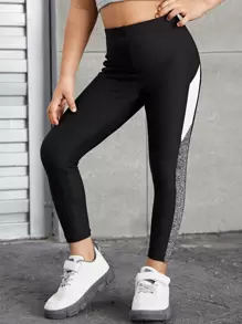 SHEIN Leggings deportivos con costuras laterales de contraste para niñas