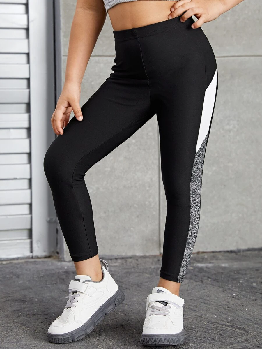 SHEIN Leggings deportivos con costuras laterales de contraste para niñas