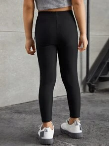 SHEIN Leggings deportivos con costuras laterales de contraste para niñas