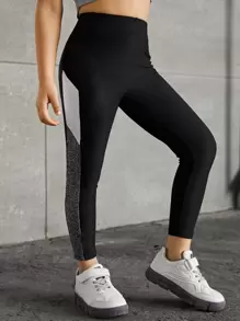 SHEIN Leggings deportivos con costuras laterales de contraste para niñas