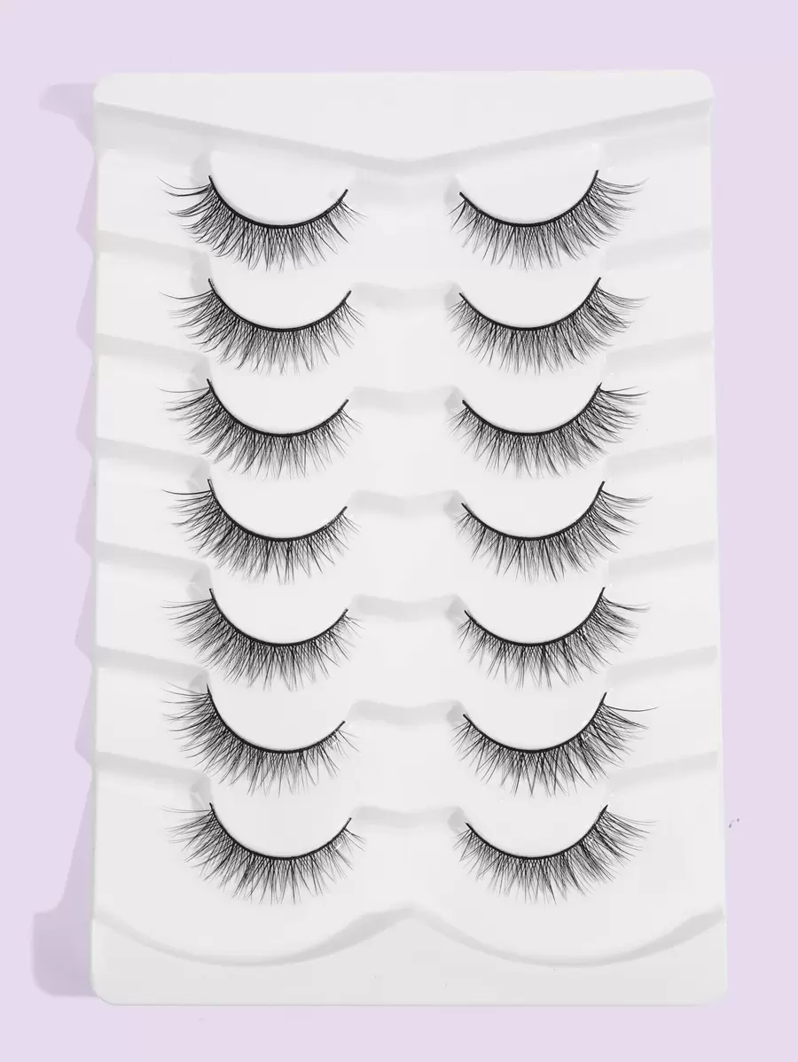 MAGEFY 7 对自然浓密假睫毛，蓬松纤细，适合日常使用，漫画睫毛，旅行必备 - 黑色 - 查看 1