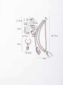 imoli 1入組樹葉裝飾鏈條鏈接耳環和6入組耳夾 - 銀色 - 查看 4