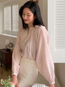 DAZY Solid Bishop Sleeve Blouse - Baby Pink - View 1