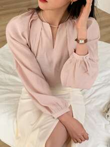 DAZY Solid Bishop Sleeve Blouse - Baby Pink - View 4