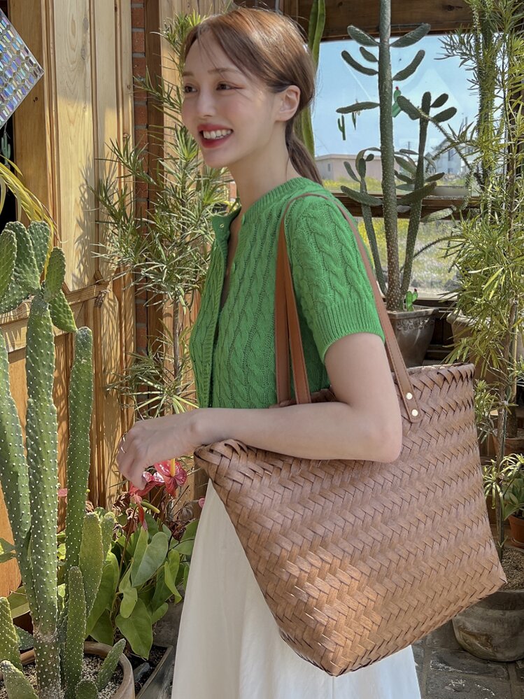 DAZY Knappar Framtill Kabelstickad Koftor - Grön - Visa 3