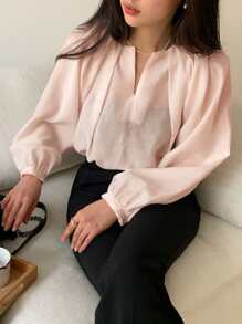 DAZY Solid Bishop Sleeve Blouse - Baby Pink - View 6