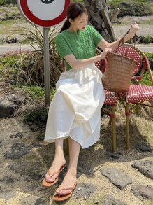 DAZY Button Up Cable Knit Cardigan - Green - View 5