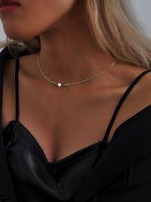 人造珍珠裝飾y型拉裏亞項鍊 - 銀色 - 查看 2