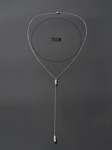 人造珍珠裝飾y型拉裏亞項鍊 - 銀色 - 查看 3