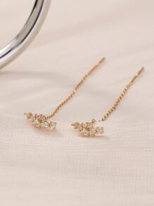 Nooxian Cubic Zirconia Decor Threader Earrings - Yellow Gold - View 3