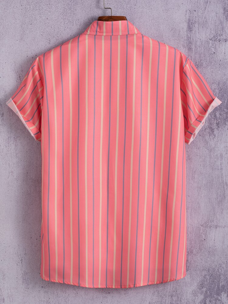 Manfinity Men Vertical Striped Shirt Without Tee - Watermelon Pink - View 2