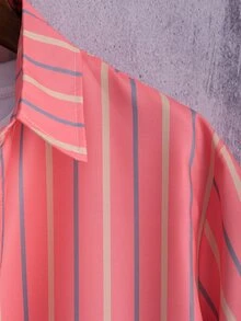 Manfinity Men Vertical Striped Shirt Without Tee - Watermelon Pink - View 5
