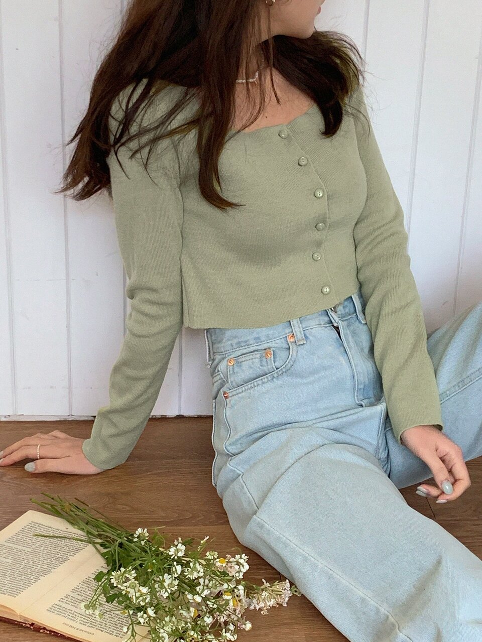 Square Neck Ribbed Knit Cardigan,Back To School Clothes