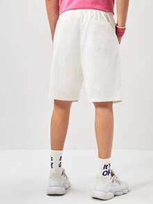 Manfinity RebelGame Loose-Fit Men's Letter Graphic Drawstring Waist Shorts - White - View 2