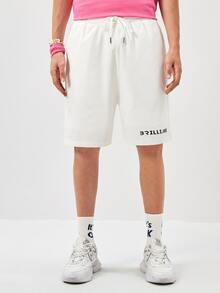 Manfinity RebelGame Loose-Fit Men's Letter Graphic Drawstring Waist Shorts - White - View 5