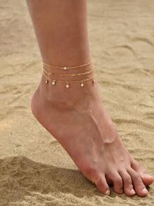 3pcs Cubic Zirconia Charm Anklet - Yellow Gold - View 3