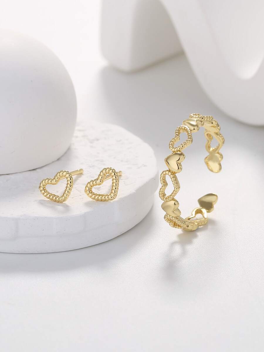 3 Cái/bộ Thời Trang Đồng Trái Tim Trang Trí Bộ Trang Sức Nữ Cho Món Quà Ngày Lễ Tình Nhân - Vàng - Xem 1