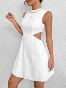 SHEIN EZwear Solid Cut Out Waist Dress