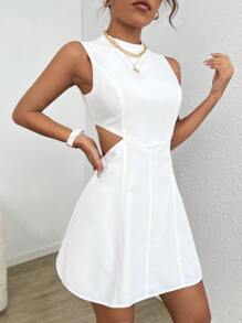 SHEIN EZwear Solid Cut Out Waist Dress