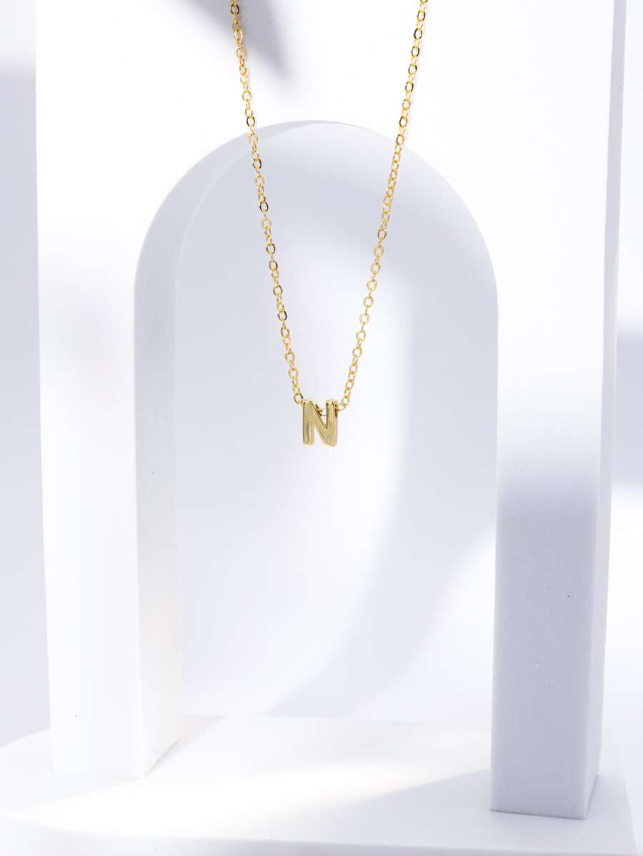 Letter Pendant Necklace - Yellow Gold - View 1