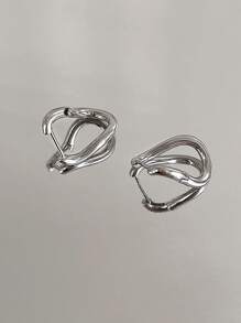 Nooxian 扭結設計圓耳環 - 銀色 - 查看 4