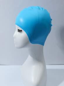 NOVDEARM 1pc Light Blue Ear Protection Long Hair Silicone Waterproof Swim Cap - Blue - View 2