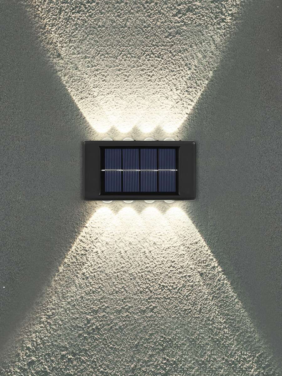Lámpara de pared con panel solar de 1 pieza, luz solar sin batería de 8 LED ABS, para escalera de patio de jardín al aire libre - Blanco - Ver 1