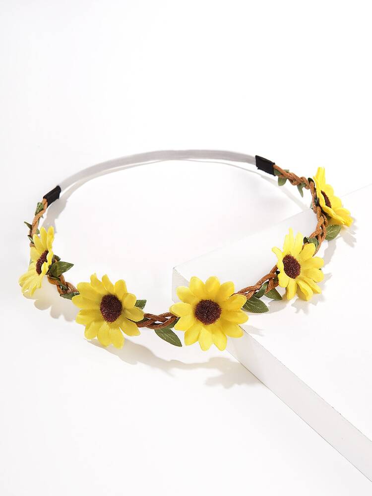 Women Sunflower Elastic Headband, Woven Flower Crown, For Wedding, Photography, Travel, Vacation, Seaside - Multicolor - View 2
