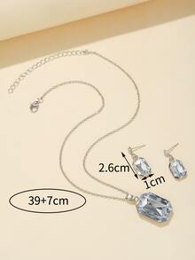 Vòng cổ mặt dây chuyền hình vuông Rhinestone & Hoa tai thả - Bạc - Xem 4